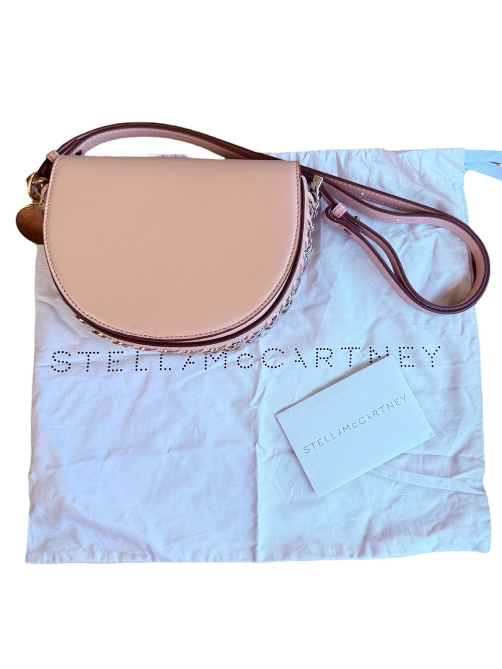 Stella McCartney Frayme Shoulder Bag Small Blush Pink Chain Link Trim $1,326 EUC